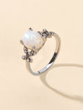 Retro Textured Jewellery Band Rhinestone Simulant Opal Butterfly Wedding Ring-0