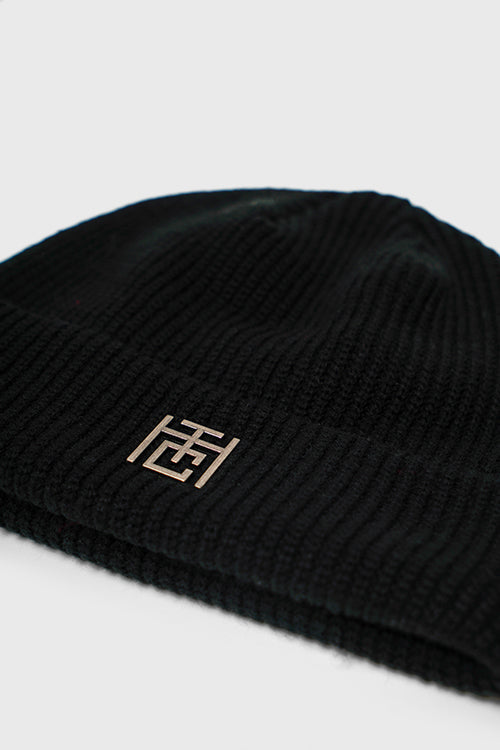 Emblem Ribbed Fisherman Beanie-2
