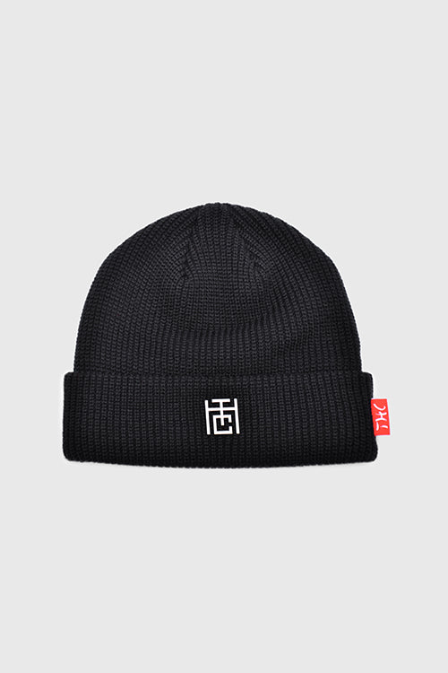 Emblem Ribbed Fisherman Beanie-0